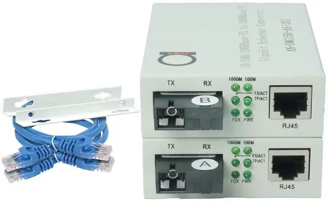 Main image of Single Mode SC WDM Single Fiber Bi-Di Gigabit Media Converter - Built-In Fiber Module 20km (12.42 miles)  to UTP Cat5e Cat6 10 100 1000 RJ-45  Auto Sensing Gigabit or Fast Ethernet Speed -1 pair