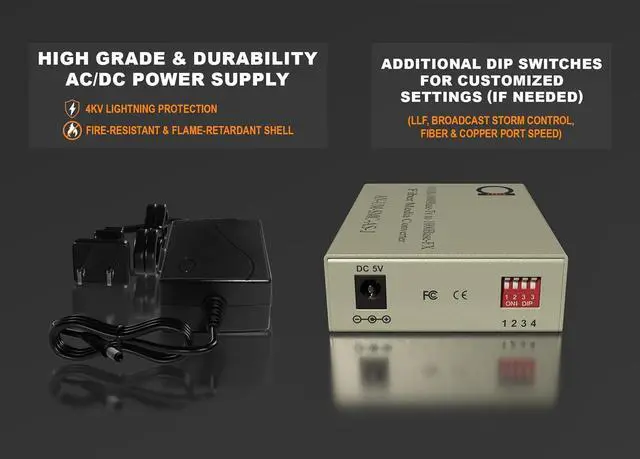 Alt view image 3 of 7 - Single Mode SC WDM Single Fiber Bi-Di Gigabit Media Converter - Built-In Fiber Module 20km (12.42 miles)  to UTP Cat5e Cat6 10 100 1000 RJ-45  Auto Sensing Gigabit or Fast Ethernet Speed -1 pair