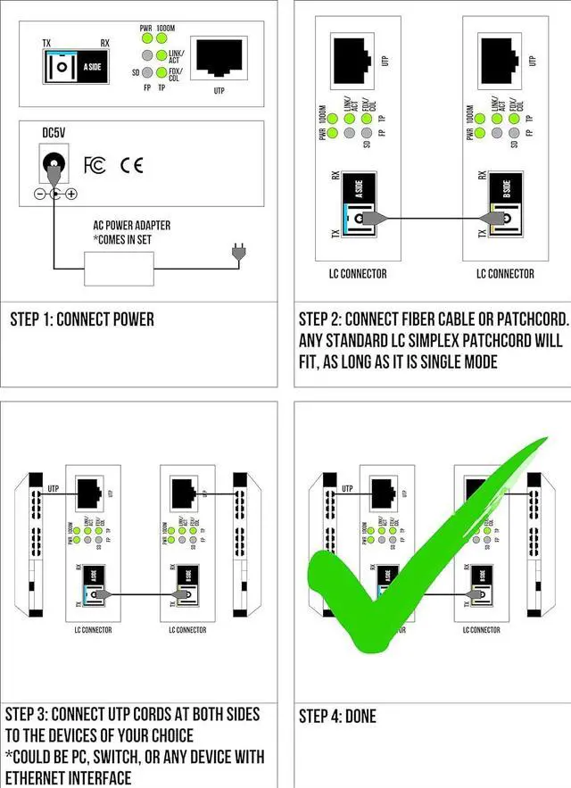 Alt view image 6 of 7 - Single Mode LC WDM Single Fiber Bi-Di Gigabit Media Converter - Built-in Fiber Module 20km (12.42 Miles) - to UTP Cat5e Cat6 10/100/1000 RJ-45 - Auto Sensing Gigabit or Fast Ethernet Speed -1 Pair