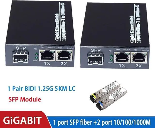 Alt view image 2 of 4 - Gigabit Media Converter 1 Port Sf-p to 2 Rj45 Gigabit Optical Fiber GPOn/Epon Ethernet Compatible with IP Camera 10/100/1000M (Size : LC 5KM EU Power)