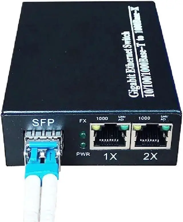Alt view image 3 of 4 - Gigabit Media Converter 1 Port Sf-p to 2 Rj45 Gigabit Optical Fiber GPOn/Epon Ethernet Compatible with IP Camera 10/100/1000M (Size : LC 5KM EU Power)