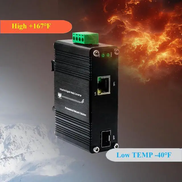 Alt view image 5 of 7 - Mini Industrial SFP Ethernet Media Converter, 12~48VDC Input, DIN-Rail & Wall Mount, Full/Half-Duplex,10/100/1000Base-T to 100/1000Base-X SFP, -40°F to 167°F Operating Temperature