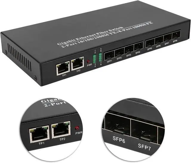 Alt view image 4 of 7 - Gigabit Ethernet Fiber Converter XXSSFP8F2G Gigabit Ethernet Fiber Switch 1.25G DC 5V/3A 10/100/1000Mbs Networking Transceiver