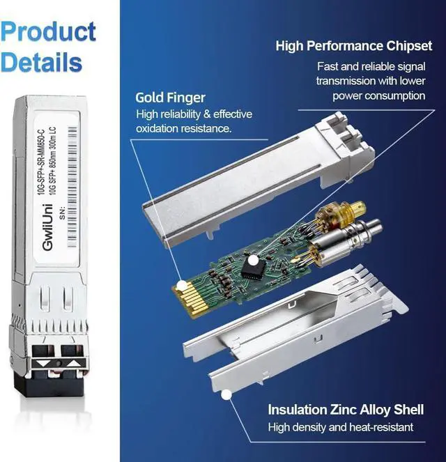Alt view image 2 of 7 - 10Pcs Multi-Mode 10G SFP+ Fiber Module Network Transceiver, SR MM850nm 300m, Duplex LC for Switch, Router, Firewall, Network Card, Media Converter etc
