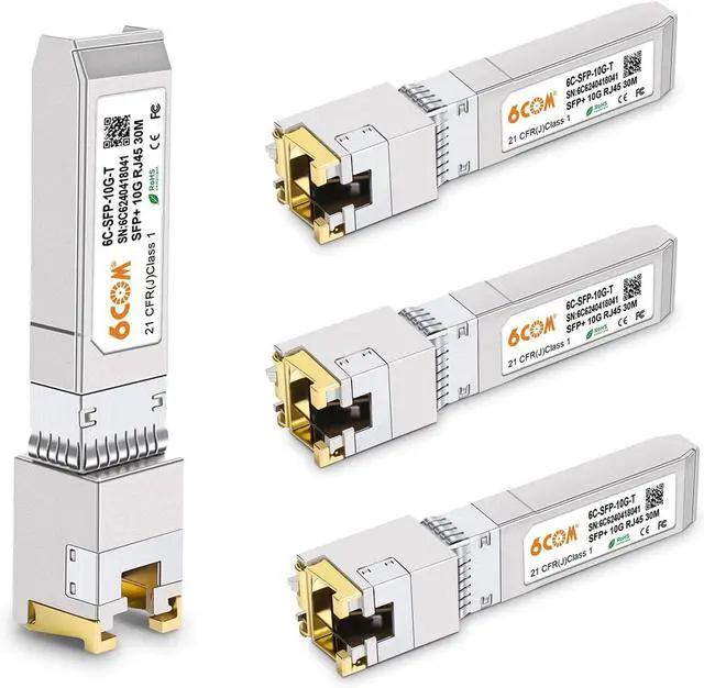 Main image of 4Pack 1.25G/2.5G/5G/10GBase-T SFP+ Transceiver, 10G T SFP+ RJ45 Copper Module CAT.6a for Cisco SFP-10G-T-S, Ubiquiti UF-RJ45-10G, Fortinet, Netgear, D-Link, Supermicro, TP-Link, up to 30m