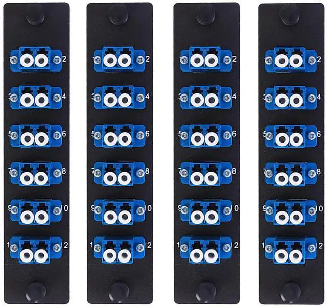 Main image of VFLTOOL 4 Pack Fiber Patch Panel Enclosure - 6 Duplex LC Adapters, 12 Fiber Optic Ports, LGX Compatible, LC UPC Blue, Single Mode and Multimode Compatible for 1.25G/10GB OS1-2/OM1-3 Networks