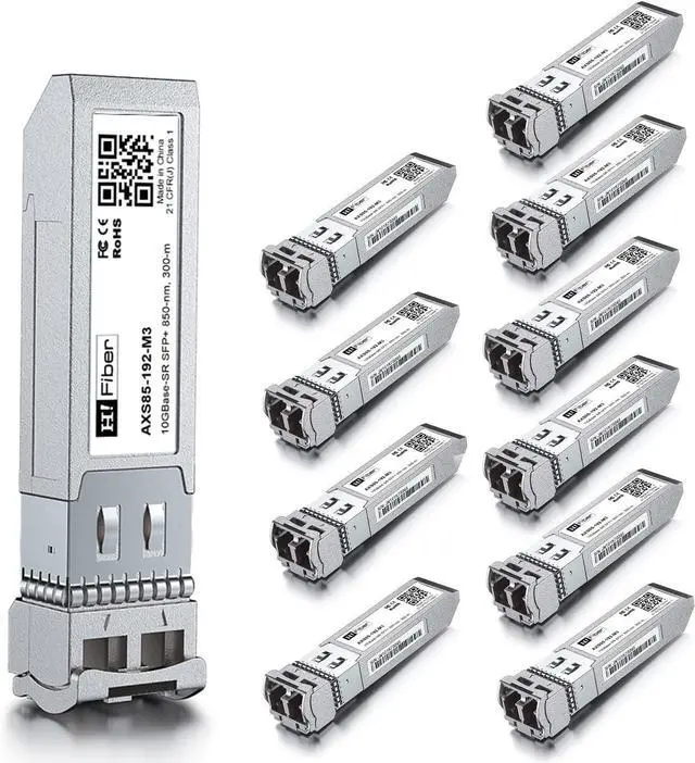 Alt view image 2 of 7 - 10 Pack 10G MultiMode SFP+ LC Module with 2m OM3 LC to LC Fiber Patch Cable, 10GBase-SR SFP+ Fiber Transceiver, MMF 850nm, 300m, DDM, Compatible with Cisco SFP-10G-SR, Meraki, Ubiquiti