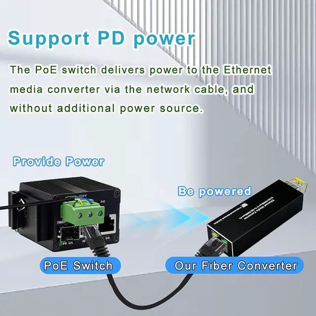 Alt view image 3 of 7 - A Pair Mini 802.3af/at/bt PoE+ PD Gigabit SFP Media Converter Ethernet to SFP Fiber Optical Transceiver 10/100/1000Base-TX to 1000Base-FX Converter 1.25Gbps (Single Mode Single Fiber 20KM)