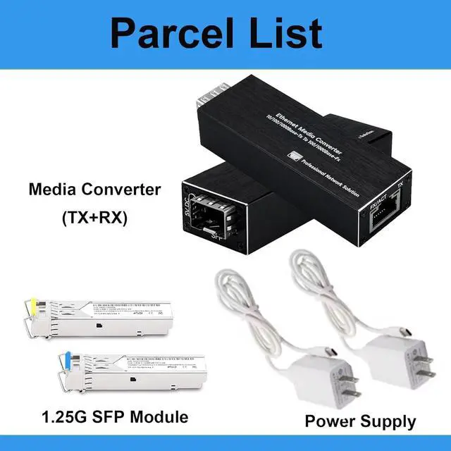 Alt view image 7 of 7 - A Pair Mini 802.3af/at/bt PoE+ PD Gigabit SFP Media Converter Ethernet to SFP Fiber Optical Transceiver 10/100/1000Base-TX to 1000Base-FX Converter 1.25Gbps (Single Mode Single Fiber 20KM)