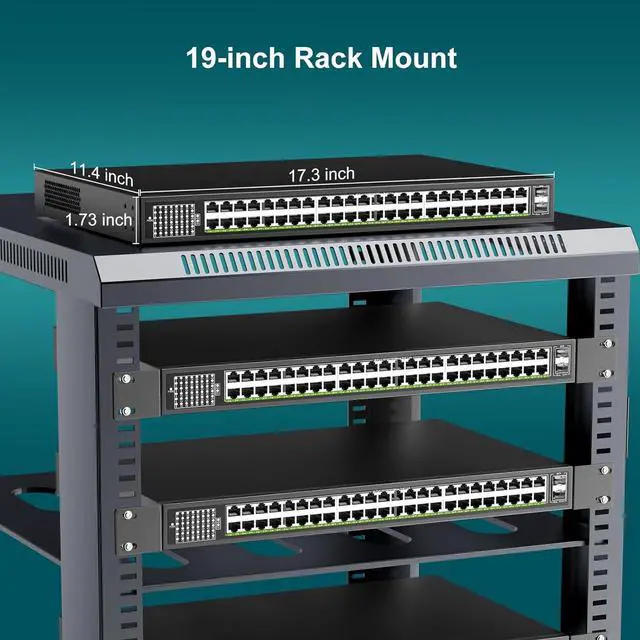 Alt view image 7 of 7 - 48-Port Gigabit PoE Switch Unmanaged with 2X 1000Mbps Uplink SFP Port, VIMIN 50-Port PoE Ethernet Switch Support IEEE802.3af/at, 400W Power, 100Gbps Switch CapacityPlug and Play, Rack-Mount