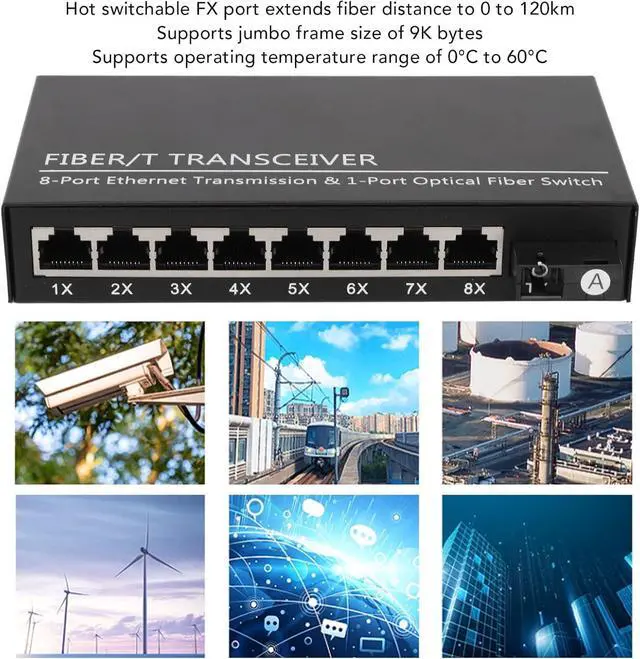 Alt view image 3 of 7 - Tx1310nm Fiber Transceiver, Plug and Play, RJ45 Port, Up to 25Km 1 Optical Port 8 Electrical Port Single Mode Ethernet Fiber Switch (US)