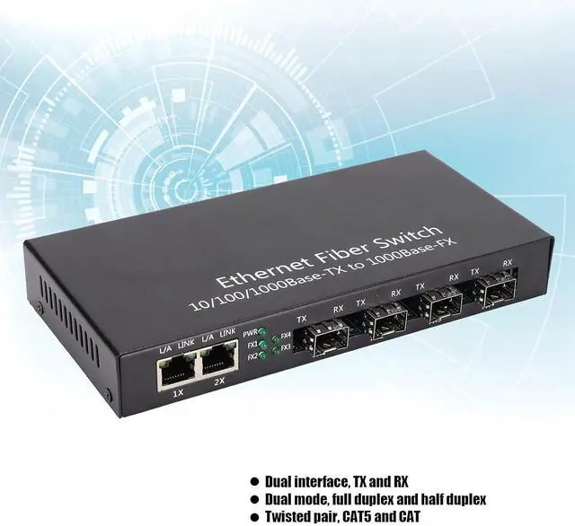 Alt view image 3 of 7 - Ethernet Media Converter, RJ45 Gigabit Ethernet Converter 4 Fiber 2 Ports Single Mode Dual Fiber Transceiver for IEEE802.3Z AB 1000BaseSXLX