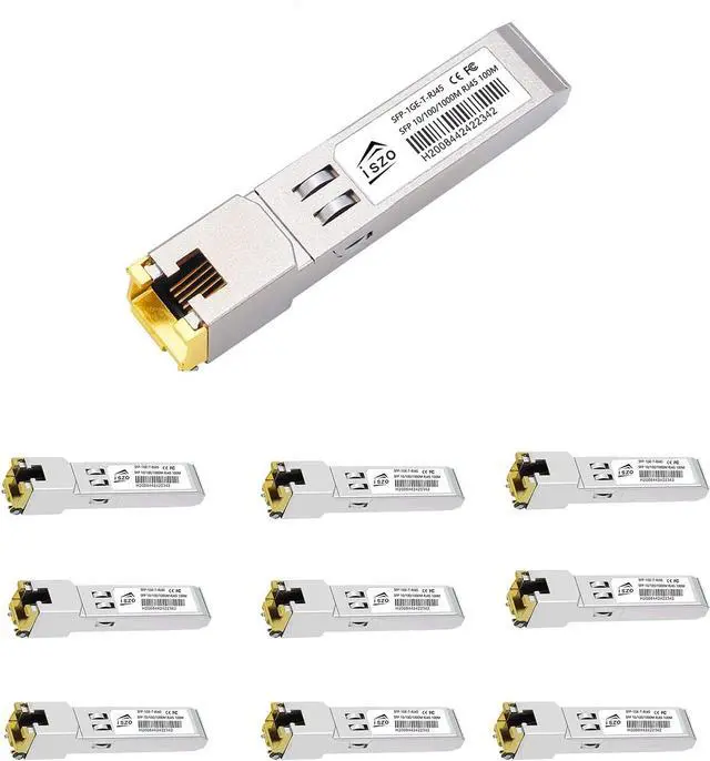 Main image of iszo Gigabit Copper SFP Port Module,1.25G SFP to Ethernet RJ45, 10/100/1000Mbps, DDM, Compatible with Cisco, MikroTik, TPLINK, ubiquiti, unifi, QNAP, 100m,Optical transceiver Module(10pcs)