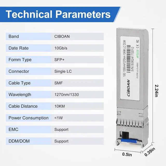 Alt view image 3 of 6 - 10G SFP+ Bidi Transceiver, LC Single-Mode Single Fiber Module, 1270nm/1330nm ,for Cisco , Meraki , Ubiquiti , Mikrotik, D-Link,and More ,DOM 10km (a Pair of)