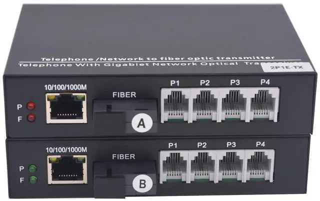 Main image of 2 x POTS Extender RJ11 Telephone and Gigabit Ethernet Over Fiber Optic - 10/100/1000Mbps RJ45 Over Fiber Optic Extender, Universal Single Mode 20Km(12.4 mi), Multimode 500m(0.31 mi),A Pair.
