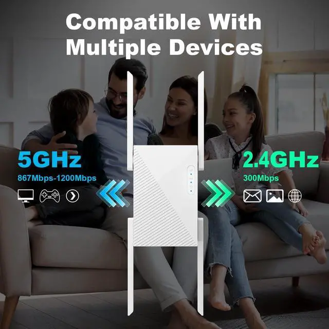 Alt view image 4 of 7 - WiFi Extender Booster 1200 Mbps Dual Band (5GHz/2.4GHz) WiFi Extended Signal Booster for Home, Internet WiFi Repeater White (White-1200)