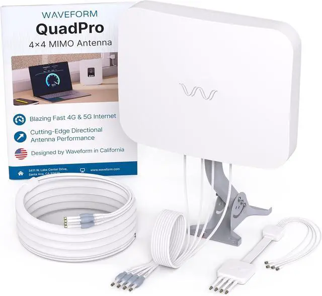 Main image of Waveform QuadPro 4x4 MIMO Signal Boosting Panel Antenna Kit | External Antenna for 4G/5G Routers & Gateways | for T-Mobile Home Internet, Verizon, AT&T (Complete Kit w/ 20' Cable & Window Entry)