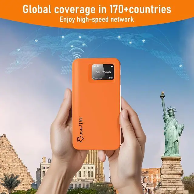 Alt view image 6 of 7 - RoamWiFi 4G LTE Portable Hotspot - 10GB US + 1GB Global Data (30 Days), 10 Devices, 170+ Countries, No SIM/Contract - Travel, Home, Gaming (02 RoamWiFi 4G Hotspot10G USA + 1G Global Data)