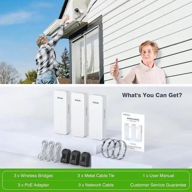 Alt view image 6 of 7 - 3PCS Gigabit Wireless Bridge Kit, 3KM 5.8G Point to 2 Point Outdoor CPE, CPE662 Long Range WiFi Bridges for PtP/PtMP with High Gain Antenna and PoE Adapter,1000/100Mbps RJ45 Ethernet Port