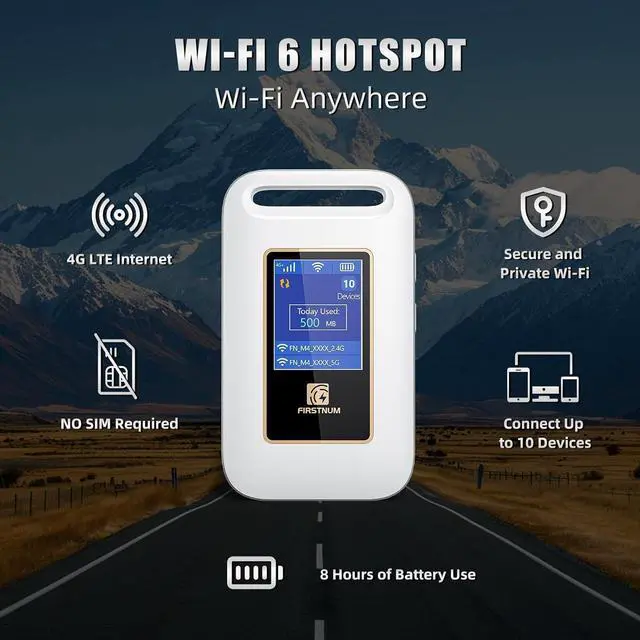 Alt view image 2 of 6 - M4 4G LET Mobile Hotspot  ESIM Compact Portable WiFi Hotspot for Travel, No SIM Card or Contract Required, Hotspot Device Connect Up to 10 Devices, Portable Hotspot 1GB Free US Data Monthly