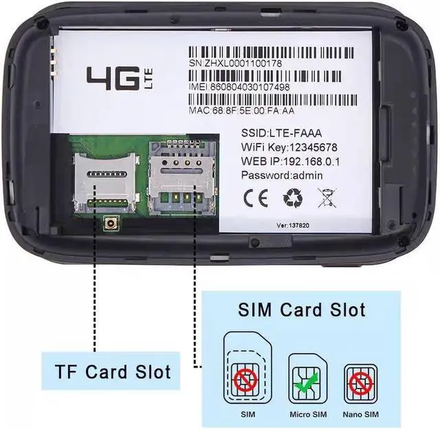 Alt view image 6 of 6 - 4G Mobile WiFi Router, WiFi Mobile Hotspot Unlocked Wireless Internet Router with SIM Card Slot for Outdoor Travel Support B2/B4/B5/B12/B17 Network Band