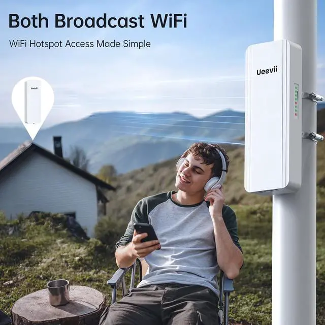 Alt view image 7 of 7 - 2.4G & 5G Dual Band Wireless Bridge, IP65 Outdoor Point to Point WiFi Bridge CPE with 2 1000Mbps RJ45 Port,16dBi High-Gain Antenna, 5KM Long Range, 24V PoE Power, for Barn Shop Garage