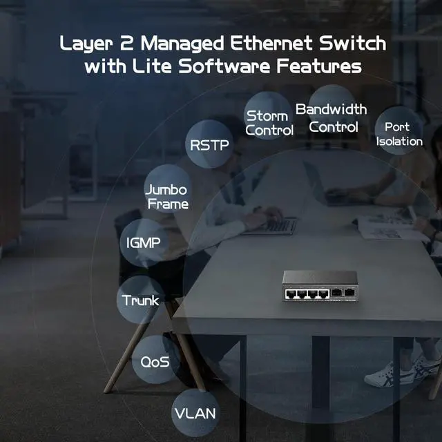 Alt view image 6 of 7 - Binardat 4 Port 2.5G Web Managed Switch with 2x10G SFP+ Slot, Ultra-Mini Size, Support Trunk/LACP/VLAN/QOS, Metal Multi-Gigabit Desktop/Wallmount Network Switch