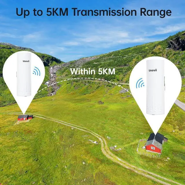 Alt view image 2 of 7 - Wireless Bridge, UeeVii CPE820 5.8G Point to Point Starlink WiFi Extender Signal Booster with 16dBi Antenna, Long Range Up to 3KM, Plug and Play,24~48V PoE, IP65 Waterproof for Barn Shop,2-Pack