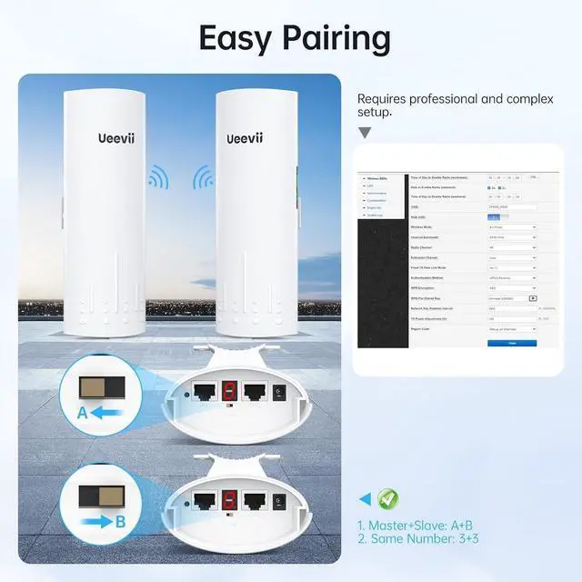 Alt view image 7 of 7 - Wireless Bridge, UeeVii CPE820 5.8G Point to Point Starlink WiFi Extender Signal Booster with 16dBi Antenna, Long Range Up to 3KM, Plug and Play,24~48V PoE, IP65 Waterproof for Barn Shop,2-Pack