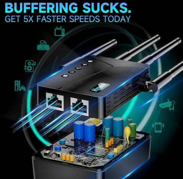 Alt view image 4 of 6 - WiFi Extender Booster, 4 Antennas | 80% Faster Internet Booster with Ethernet Port, Easy Setup Wireless Repeater, Long Range