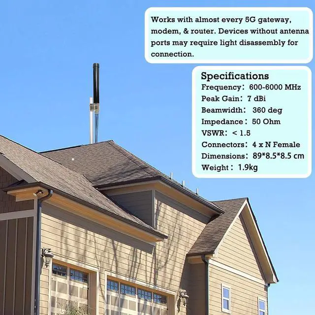 Alt view image 2 of 7 - Omni Directional 4x4 MIMO Antenna 5G for t-Mobile, 4G/ LTE/ 5G Cellular Antenna for Router & Gateways, Verizon, AT&T Home Internet, with 2 Dual 10 Meter Cable SMA