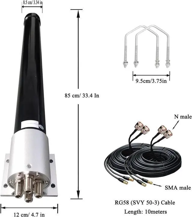 Alt view image 3 of 7 - Omni Directional 4x4 MIMO Antenna 5G for t-Mobile, 4G/ LTE/ 5G Cellular Antenna for Router & Gateways, Verizon, AT&T Home Internet, with 2 Dual 10 Meter Cable SMA