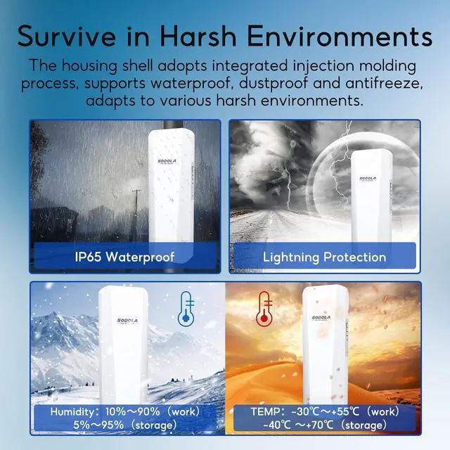 Alt view image 7 of 7 - Wireless Bridges 450Mbps, 5.8G Outdoor CPE Point to Point 2-3KM Long Range Access with 14DBi High Gain Antenna,2 RJ45 LAN Ethernet Port,24V PoE Power, IP65 Waterproof WiFi Bridge 2 Packs