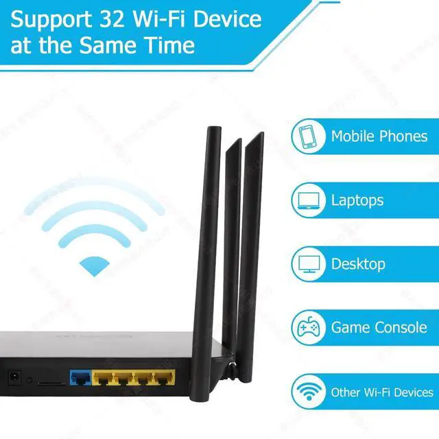 Alt view image 7 of 7 - Dual Band 4G LTE Router with SIM Card Slot Unlocked Modem, 1200Mbps Mobile Hotspot Support AT&T and T-Mobile, 6-Antenna Wireless Wi-Fi Router