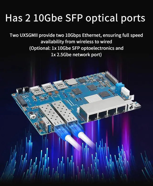 Alt view image 4 of 7 - youyeetoo Banana Pi BPI-R4 WiFi 7 Router/Openwrt Router Development Board - Fully Assembled, Use Out of The Box, MediaTek MT7988A Chip, 4GB RAM, 8GB eMMC, 2X 10Gbe SFP Slots, 4X Gbe Ports, Metal Case