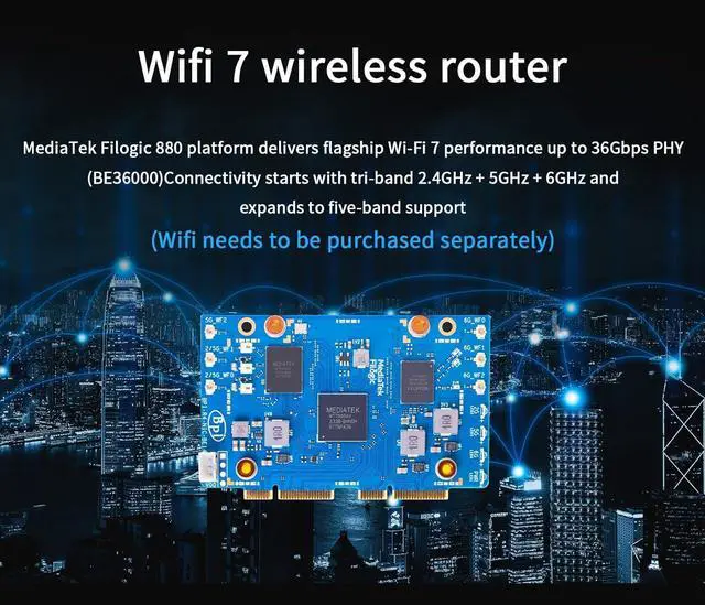 Alt view image 7 of 7 - Banana Pi BPI-R4 WiFi 7 Wireless Tri-Band Router OpenWRT - DDR4 4GB/8GB RAM - MediaTek MT7988A SoC, 4G/5G Wireless Router Repeater, 2X 10GbE SFP 4X GbE for NAS Smart Home Gateway (Basic Kit, DDR4 4GB)