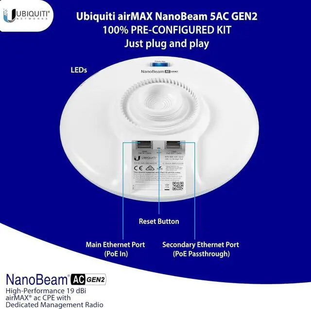 Alt view image 7 of 7 - Wireless Bridge NBE-5AC-GEN2  Pre-Configured 2-Pack | 5GHz Point-to-Point Outdoor WiFi Bridge | Plug & Play, 450+ Mbps, Up to 6+ Mile Range