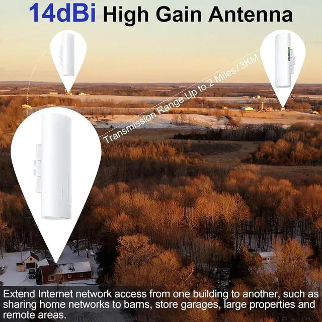 Alt view image 6 of 7 - Point to Multipoint Outdoor Starlink Internet Long Range Wireless Bridge for Starlink Gen 3 Router, Starlink WiFi Extender, IP65 Waterproof, 5.8GHz 100Mbps 3 KM with 16dBi High Gain Antenna(3Pack)