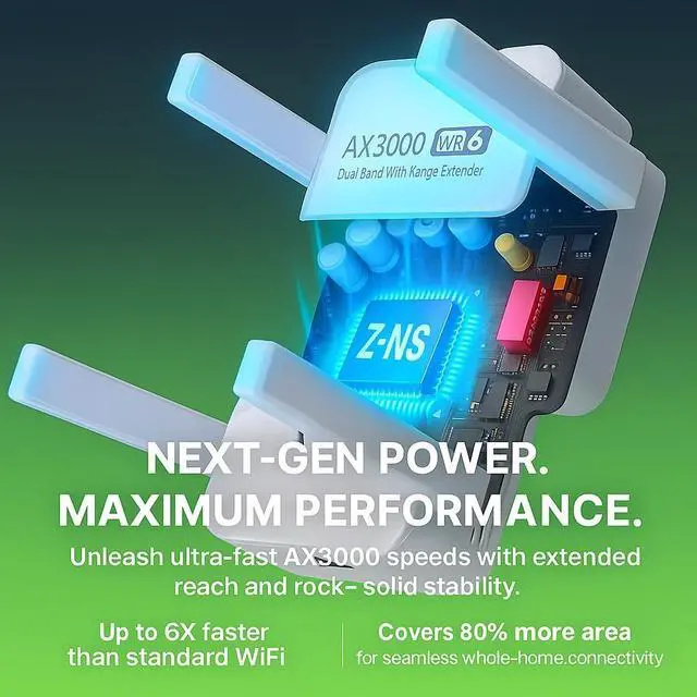 Alt view image 3 of 6 - WiFi 6 Extender AX3000  10,000 Sq.Ft Coverage & 100+ Devices | Dual Band 3000Mbps Signal Booster with Gigabit Ethernet Port | 4 Antennas, WPS One-Tap Setup, WPA3 Security, Smart Home Compatible