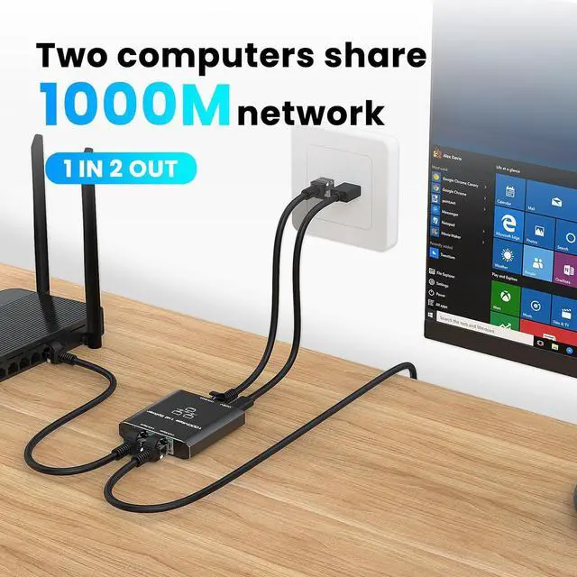 Alt view image 4 of 7 - Ethernet Splitter 1 to 2 High Speed 1000Mbps, Gigabit RJ45 Internet Ethernet Switch, Network LAN Splitter with USB Power Cable for Cat 5/5e/6/7/8 Cable [2 Devices Networked Simultaneously]