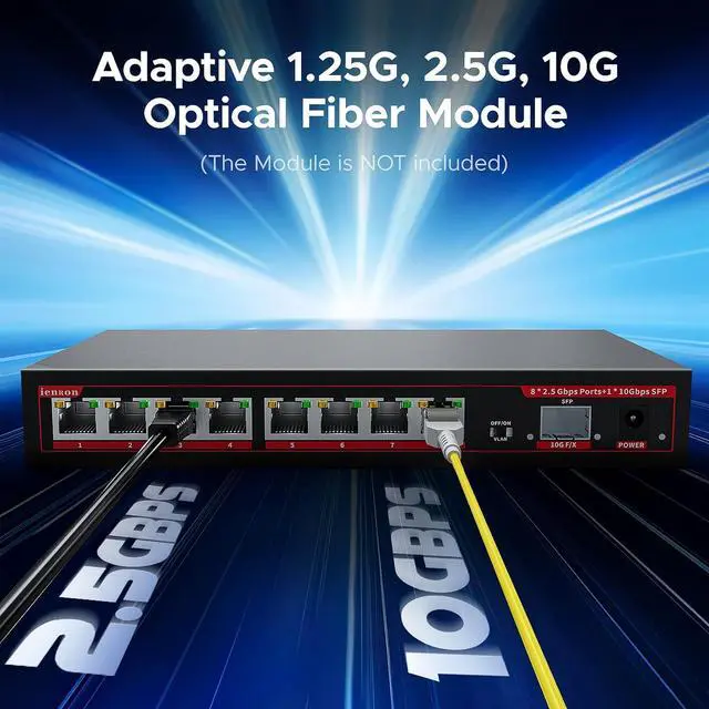 Alt view image 7 of 7 - 2.5G Switch 9 Ports with 1*10Gb switches , 8 Ports 2.5Gb and 1x10G SFP+ Slot, Vlan FunctionEthernet ,Network Switch, 60Gbps Capacity, Splitter| Plug & Play| Fanless Metal Design| Traffic