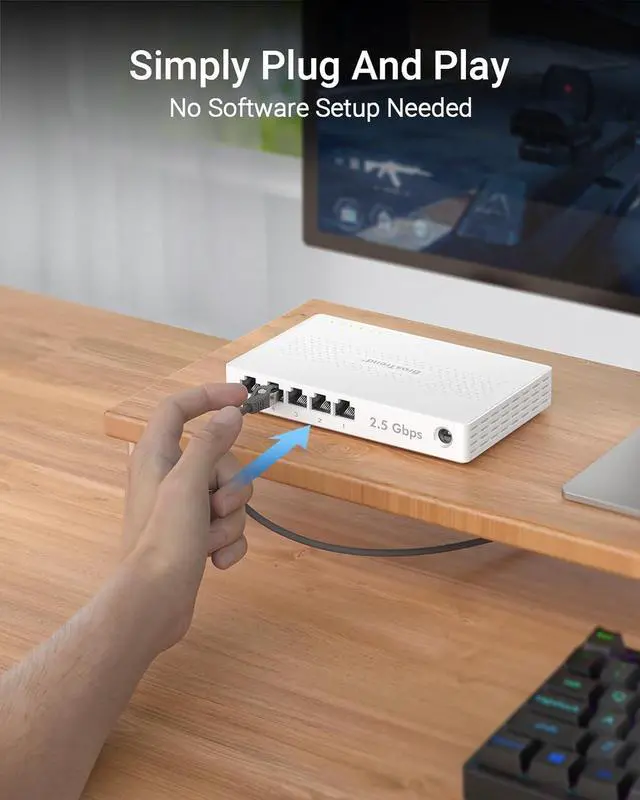 Alt view image 5 of 6 - BrosTrend 5 Port 2.5GB Switch, Unmanaged Ethernet Switch for Game Console, PC, NAS, etc. 2.5 Gigabit Network Switch Fanless Plug & Play, Multi-Gigabit Switch, Desktop / Wall Mount, Lifetime Protection