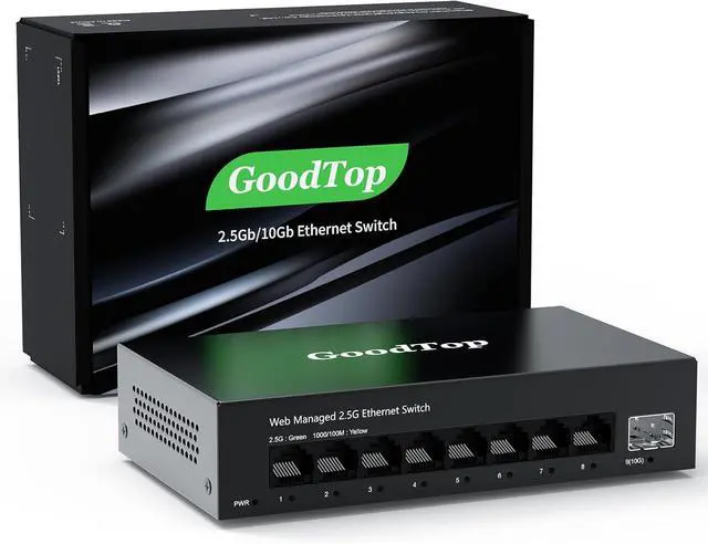 Main image of 8 Port 2.5G Managed Ethernet Switch with 10G SFP, 8 x 2.5G Base-T Ports, Support LACP/VLAN/QOS/DHCP Client, Metal Web Managed Fanless Network Switch