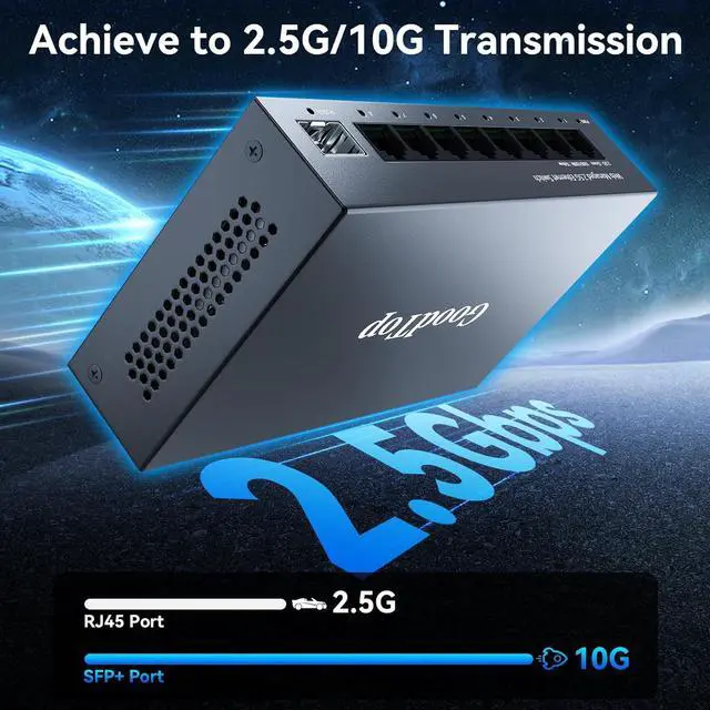 Alt view image 2 of 7 - 8 Port 2.5G Managed Ethernet Switch with 10G SFP, 8 x 2.5G Base-T Ports, Support LACP/VLAN/QOS/DHCP Client, Metal Web Managed Fanless Network Switch