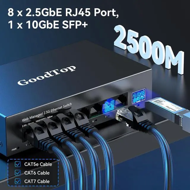 Alt view image 4 of 7 - 8 Port 2.5G Managed Ethernet Switch with 10G SFP, 8 x 2.5G Base-T Ports, Support LACP/VLAN/QOS/DHCP Client, Metal Web Managed Fanless Network Switch