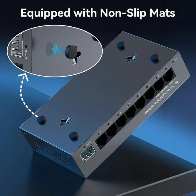 Alt view image 7 of 7 - 8 Port 2.5G Managed Ethernet Switch with 10G SFP, 8 x 2.5G Base-T Ports, Support LACP/VLAN/QOS/DHCP Client, Metal Web Managed Fanless Network Switch