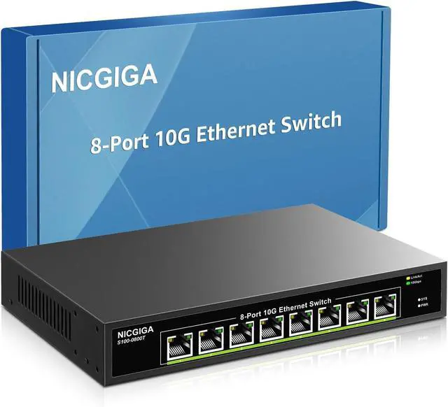 Main image of 8 Port 10G Ethernet Switch Unmanaged,with 8X 10Gb Base-T Ports, NICGIGA 10Gbps Network Switch Easy for 10G NAS,PC,WiFi7 Router,10G Adapter/NIC. Desktop or 19-inch Rack Mount, Plug and Play.