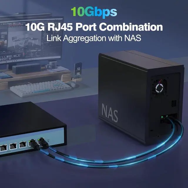 Alt view image 5 of 7 - 8 Port 10Gb Easy Web Managed Switch, 8 x 10G RJ-45 Ports, 160Gbps Bandwidth, Support LACP, VLAN, QoS, 10G/5G/2.5G/1000M/100M Auto-Negotiation, Multi-Gigabit Managed Ethernet Switch