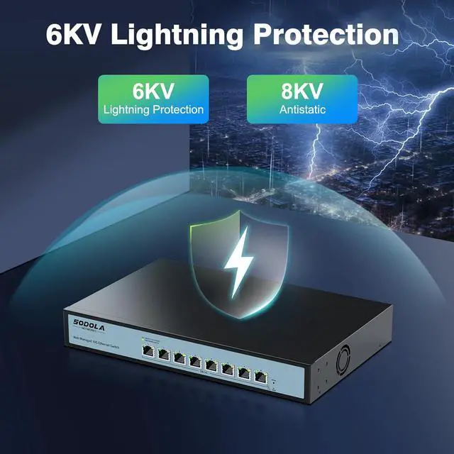 Alt view image 7 of 7 - 8 Port 10Gb Easy Web Managed Switch, 8 x 10G RJ-45 Ports, 160Gbps Bandwidth, Support LACP, VLAN, QoS, 10G/5G/2.5G/1000M/100M Auto-Negotiation, Multi-Gigabit Managed Ethernet Switch