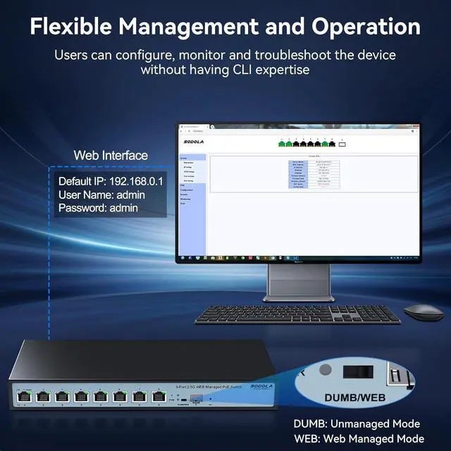 Alt view image 6 of 7 - 8 Port 2.5G Web Managed PoE Switch 120W | 1X 10G SFP+ & 8 x 2.5GBase-T Ports, Max 90W Output, IEEE802.3af/at/bt, Desktop & Wall Mount 2.5GbE Network Switch